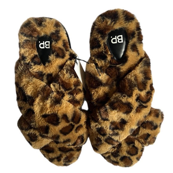 New BP Mae Cross Strap Faux fur Soft Leopard Print Women’s Slippers sze 11/12 - Picture 6 of 8